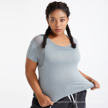 Plus Size Active Wear Quick Dry Sport Short Sleeve Running Workout Top Armpit Mesh Women T-Shirt Plus Size